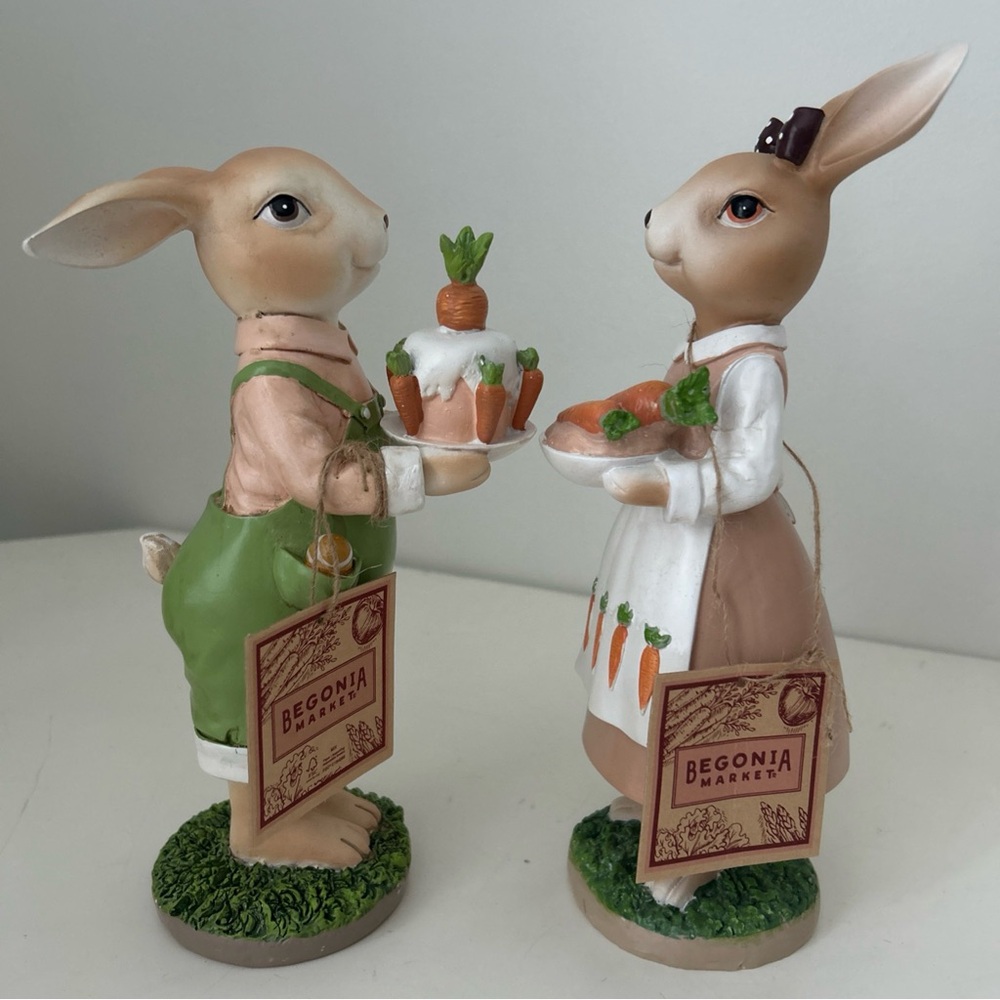 Easter Bunny Rabbit w Carrots Figurine Set- Farmers Primitive Style Peter Rabbit - Picture 6 of 13